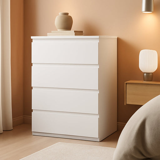 Modern Chest of Drawers, 4/5/6 Drawer Dresser without Handles Floor Storage Drawer Cabinet Vertical Dresser Storage Organizer for Home Office (4 Drawers, White)
