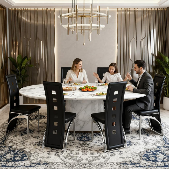 Modern Dining Chairs Set of 4, Black Dining Room Chairs Set, Upholstered Faux Leather Kitchen Chairs with Silver Metal Legs, High Backrest Armless Seating for Kitchen, Only Chair