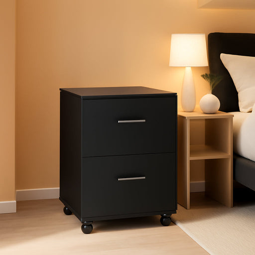 Wood File Cabinet, 2 Drawer Filing Cabinet for Home Office, Vertical File Cabinets with Wheels Fits A4/Letter/Legal Size File, Black