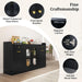 55" Farmhouse Buffet Cabinet, Large Credenza W/Hidden Tilt Out Trash Can, 2 Glass Doors, 2 Drawers & Adjustable Shelves, Modern Sideboard Coffee Bar Cabinet for Kitchen (Black)