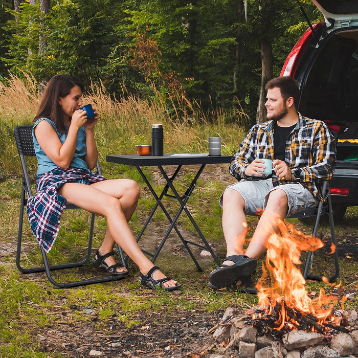 3 Pieces Folding Patio Bistro Set Bistro Table and Chairs Set for Outside, All Weather Small Patio Set for Balcony Porch Backyard, Black