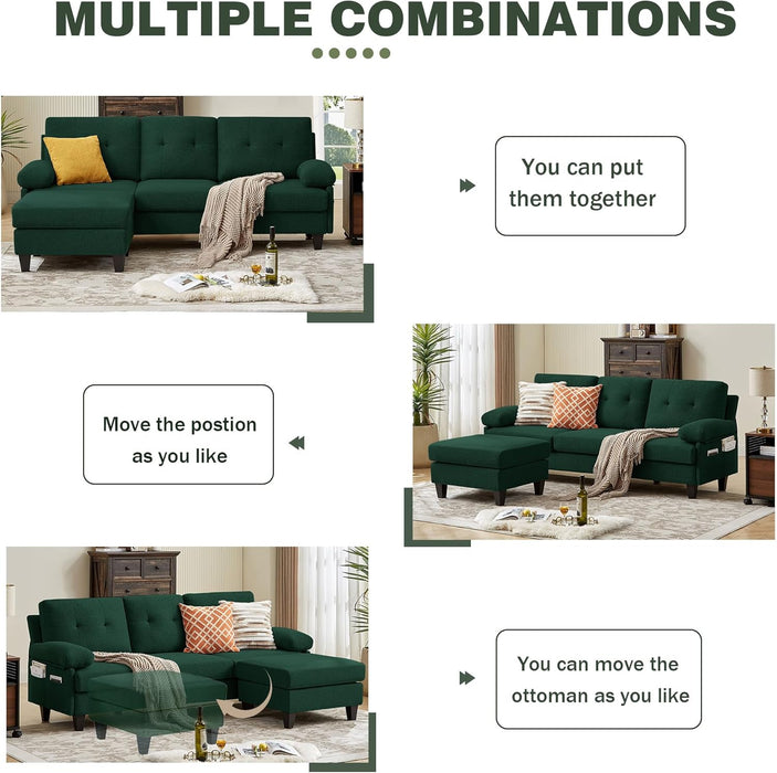 EightySixInch Green Sectional Sofa Living Room Set