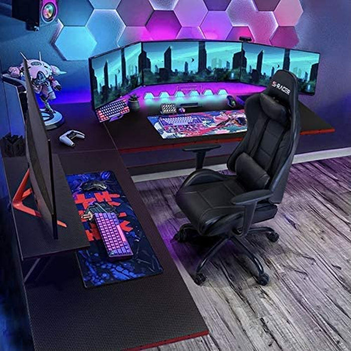 L Shaped Gaming Desk Computer Corner Desk PC Gaming Desk Table with Large Monitor Riser Stand for Home Office Sturdy Writing Workstation (Black, 51 Inch)