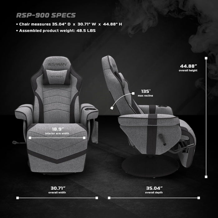 900 Gaming Recliner - Video Games Console Recliner Chair, Computer Recliner, Adjustable Leg Rest and Recline, Recliner with Cupholder, Reclining Gaming Chair with Footrest - Gray Fabric