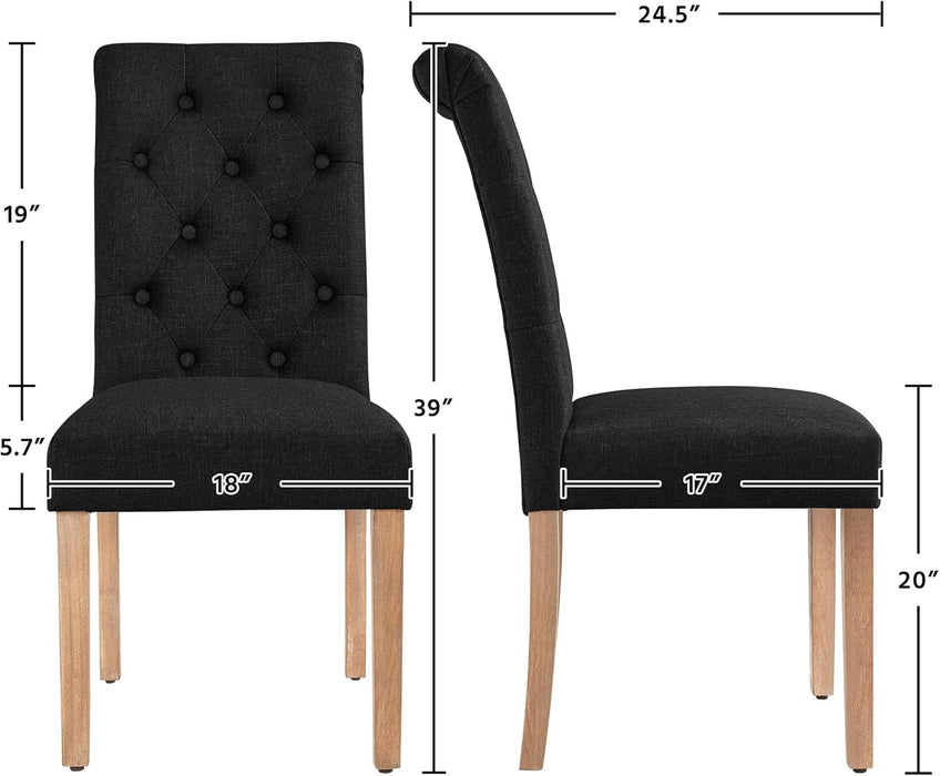 Tufted Dining Chairs Set of 2 Parsons Kitchen Chairs Stylish Dining Room Chair Upholstered Fabric Chairs with Solid Wood Legs and Padded Seat for Home, 1 Package, Black