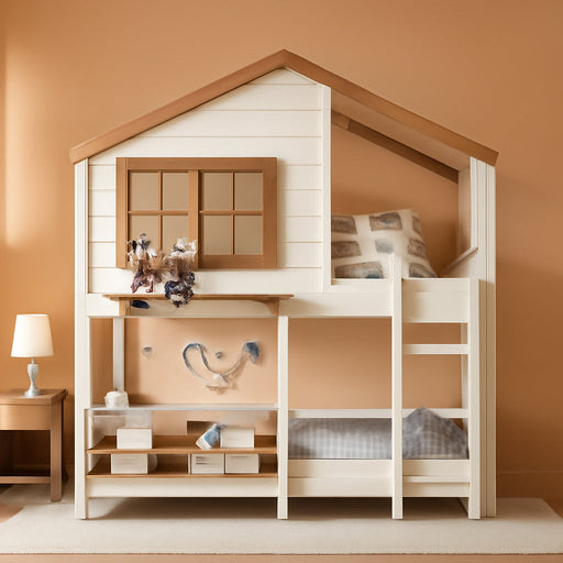 Twin Bunk Bed With Bookshelves Beige LinenFinishPremium