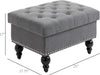 Ottoman with Storage for Living Room, 25" Storage Ottoman with Removable Lid, Button-Tufted Fabric Bench for Footrest and Seat with Wood Legs, Gray