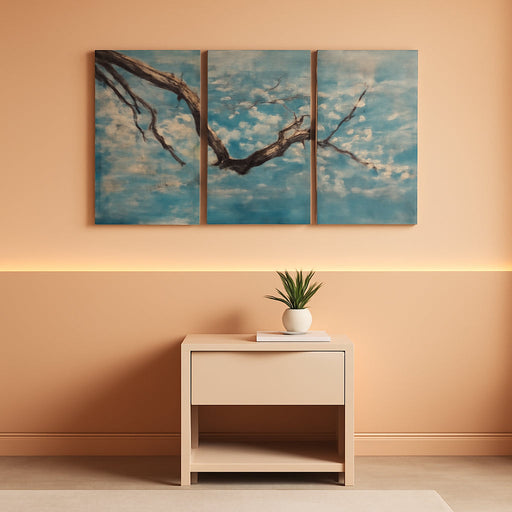 3 Piece Wall Art Hand-Painted Framed Flower Oil Painting on Canvas Gallery Wrapped Modern Floral Artwork for Living Room Bedroom Décor Teal Blue Lake Ready to Hang 12"X16"X3 Panel