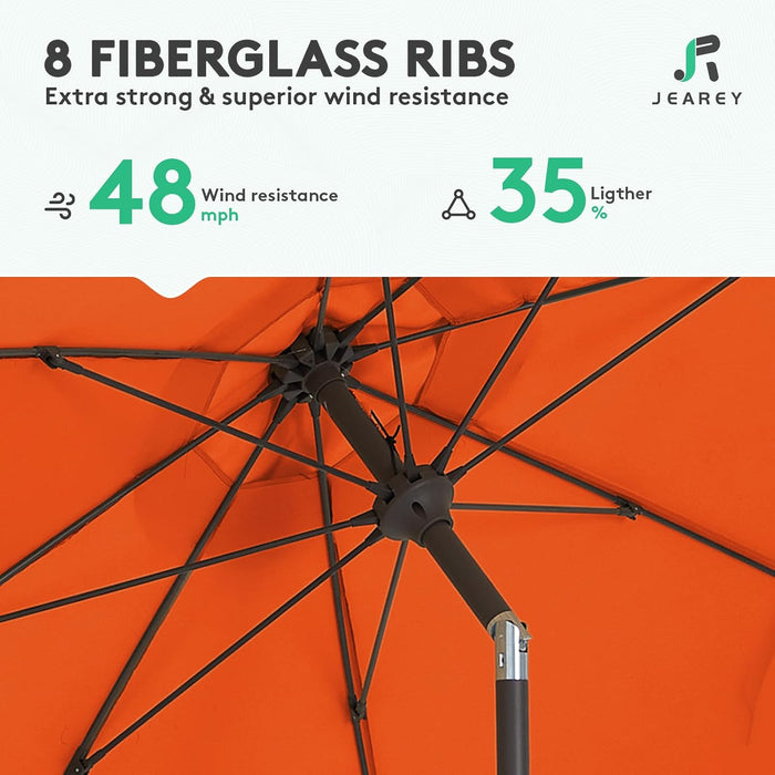 9FT Outdoor Patio Umbrella,Market Table Umbrella with 8 Fiberglass Ribs, Pool Umbrella with Tilt and Crank, UV Protection Lightweight & Wind-Resistant for Lawn, Garden, Deck and Backyard, Orange