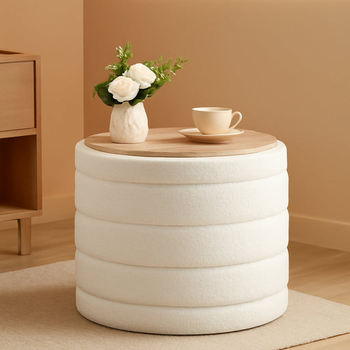 Ottoman with Stroage, round Sherpa Storage Ottoman Stool, Boucle Foot Rest22 X 22"X15.75" (White)