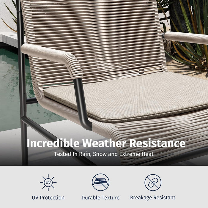 3-Piece Patio Furniture Set, Outdoor Bistro Set with PE Rattan Wicker Wide Chairs, Soft Pads & Coffee Table, Modern All-Weather Wicker Patio Set for Garden and Porch, Creamy Apricot