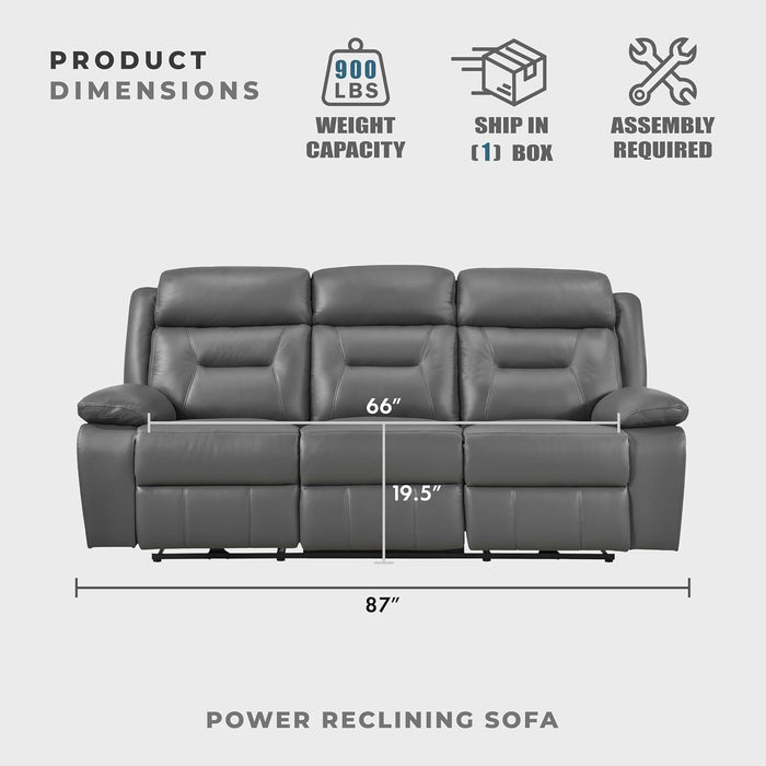 Power Double Recliner Sofa, Top Grain Leather Match Reclining Sofa with Pillow Top Armrests, Home Theater Seating, Wall Hugger Recliner Couch with USB Port, 87" W, Dark Gray