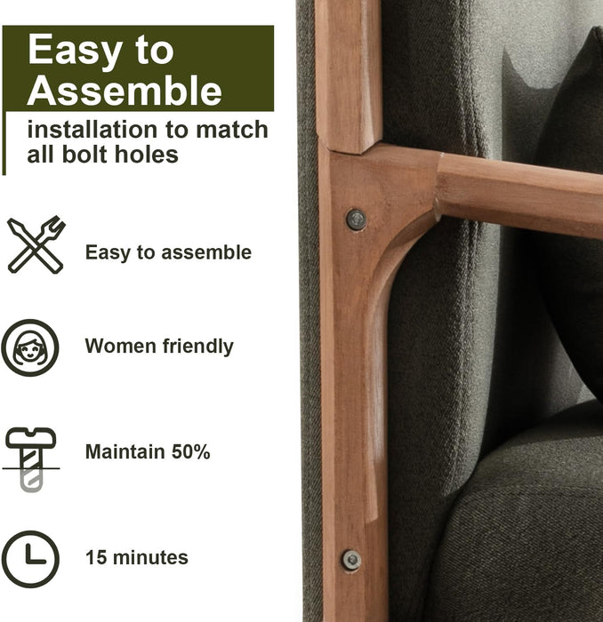 Mid Century Modern Accent Chair with Wood Frame, Upholstered Living Room Chairs with Waist Cushion, Reading Armchair for Bedroom Sunroom (Green)