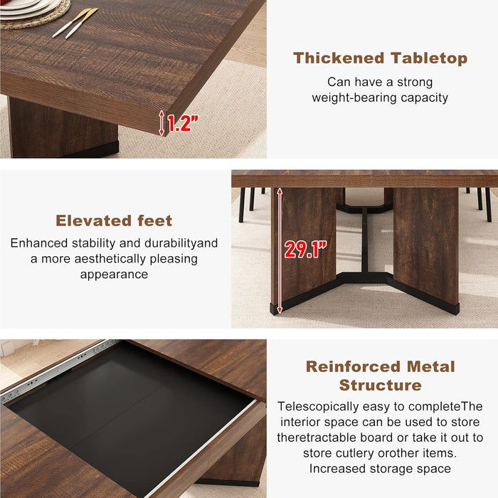 59"-86" Extendable Dining Table for 6 8 10 People,86" Farmhouse Rectangle Extending Dining Table W/Removable Leaves Space Saving,Wooden Adjustable Tables for Kitchen Office Living Room (Brown&Black)