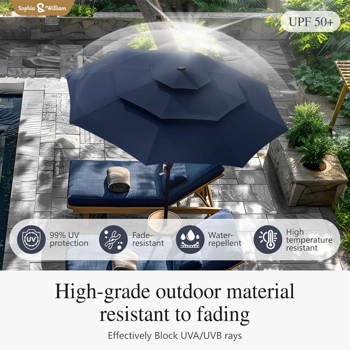 10Ft Patio Umbrellas 3-Tier Outdoor Umbrellas with 24 LED Lights, Navy |  Outdoor Patio Umbrellas, Market Table Umbrella with Adjustable Tilt for Pool Garden Backyard