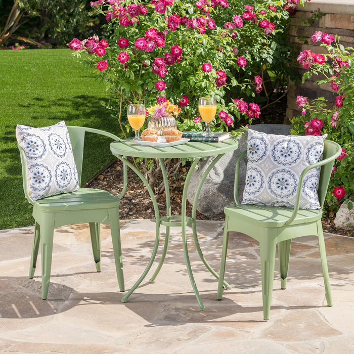 Christopher Knight Home Colmar Outdoor Iron Bistro Set, 3-Pcs Set, Matte Green