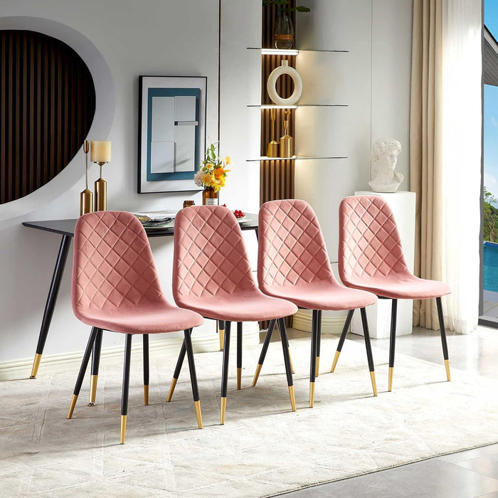 Velvet Dining Chairs Kitchen Plain Color Chair Upholstered Side Stools with Backrest Metal Legs Set of 4, Pink