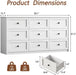 59" Wide White 9 Drawer Dresser for Bedroom with Black Metal Handle