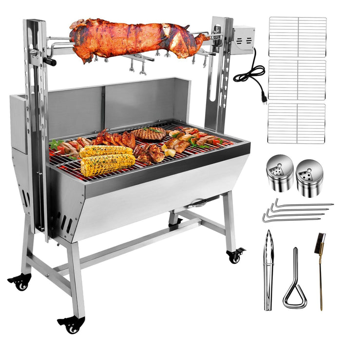 BBQ Rotisserie Grill Pig Lamb Chicken Roaster Spit Outdoor 25W Stainless Steel