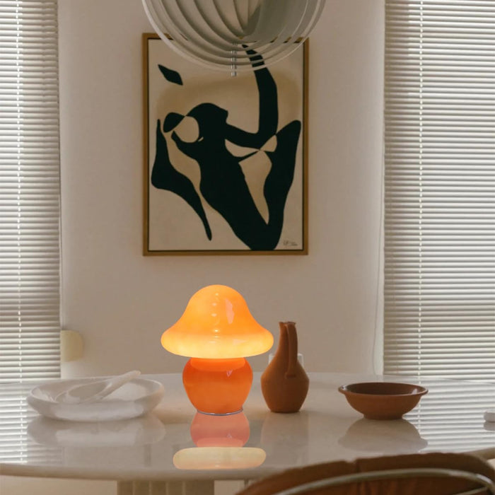 Mushroom Lamp Orange Glass Mushroom Table Lamp for Bedrooms, Living Room, Aesthetic Lamps for Bedroom, Cute Bedside Lamp