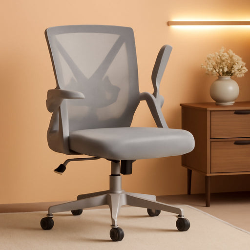 Mesh Office Chair Swivel Desk Chair Computer Chair with Flip-Up Arms Adjustable Height Lumbar Support Executive Task Chair for Home Office Study Meeting, Gray