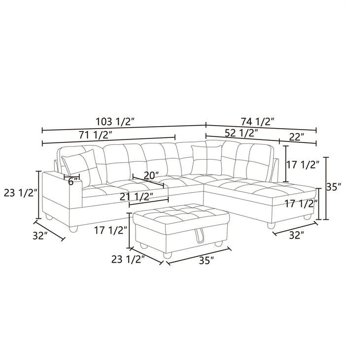 Linen Living Room Furniture Set, Modern Couches and Sofa, Sectional Couch Sofa for Living Room, 17.5'' Back Height, Black Grey(No Ottomans)