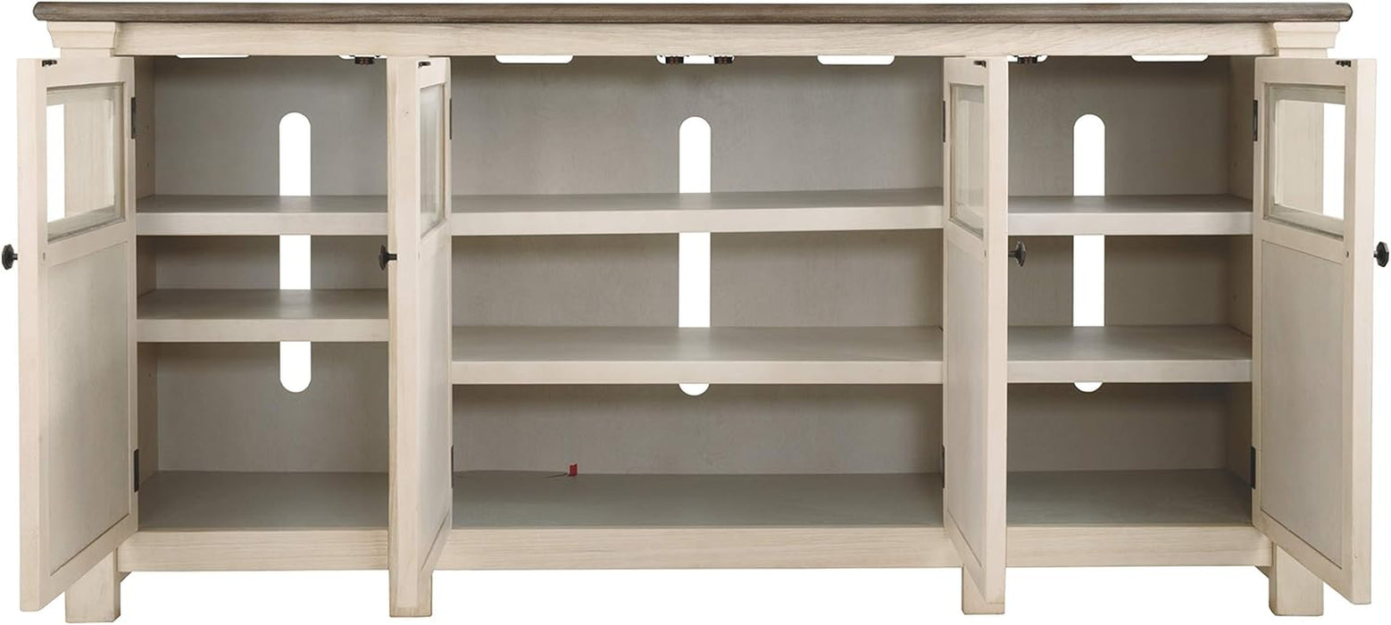 Bolanburg Extra Large TV Stand, Fits Tvs up to 72", 3 Cabinets, Adjustable Storage Shelves, 74.13", Whitewash & 2-Tone Finish
