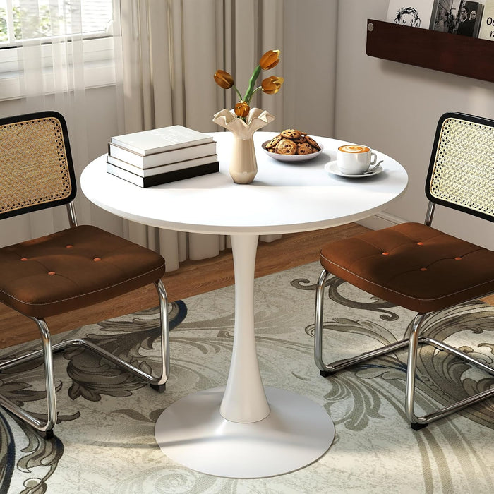 White round Dining Table, 31.5" Circle Tulip Table Kitchen round Dining Table for 2-4 People with Thickened Top and Metal Pedestal, Mid Century Leisure Table for Home, Dining Room, Cafe