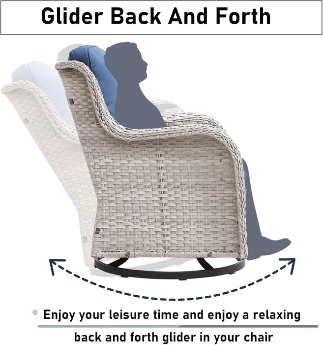 Outdoor Furniture Set: 8 PCS Wicker Patio Furniture Set with Outdoor Swivel Rocker Patio Chairs, Light Beige Wicker/Blue Cushion