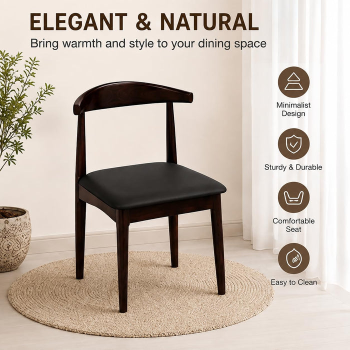 Mid-Century Modern Dining Chairs Set of 2, Upholstered Leather Seat Kitchen Chairs with Solid Wood Frame, Elegant Walnut-Colored Accent Side Chairs for Dining Room, Kitchen, Restaurant, Cafe