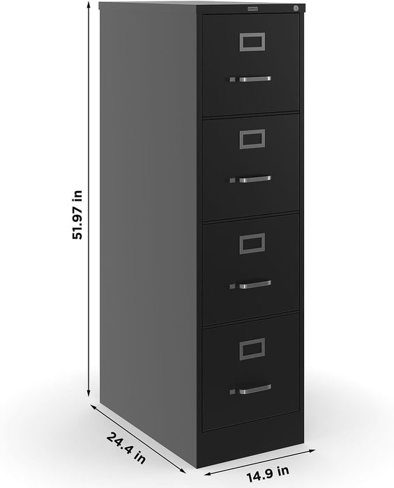 4-Drawer Vertical File Cabinet, Letter, Lockable, Black