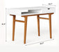 White Computer Desk with Drawers - 45 Inch Minimalist Small Solid Wood Mid-Century Modern Office Desk for Home - Boho Style Writing Table with Open Storage,Light Wooden Desk Workspace