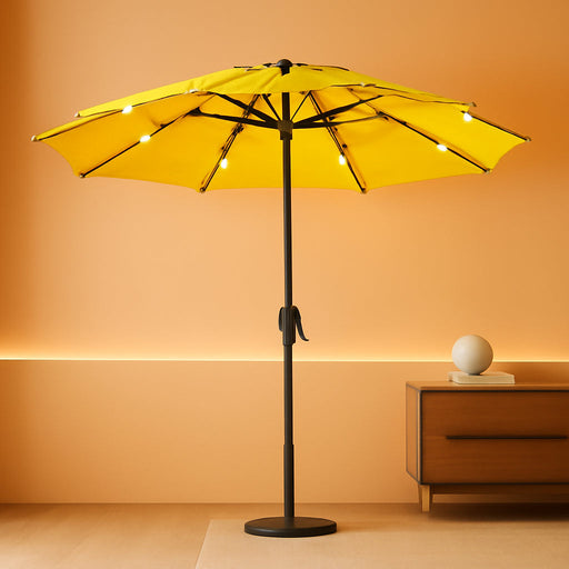 9 Ft 3-Tier Outdoor LED Lighted Patio Umbrella W/Crank, Yellow