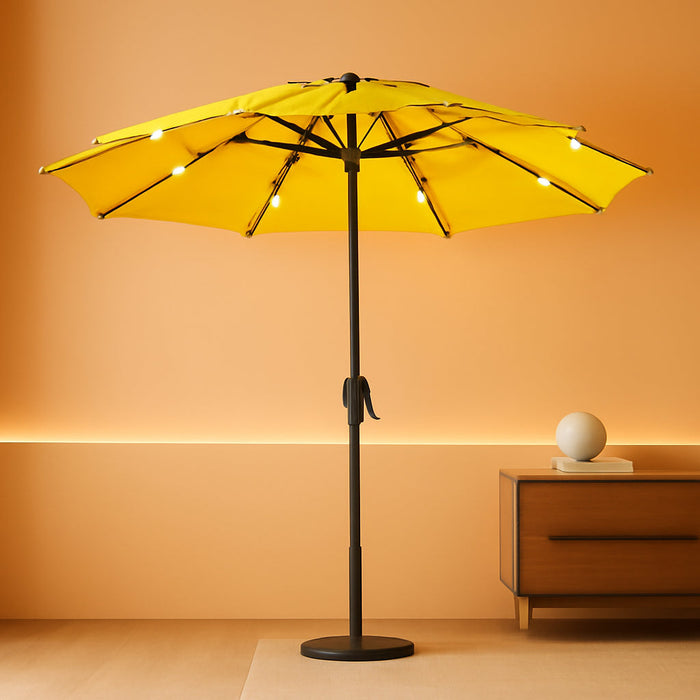 9 Ft 3-Tier Outdoor LED Lighted Patio Umbrella W/Crank, Yellow
