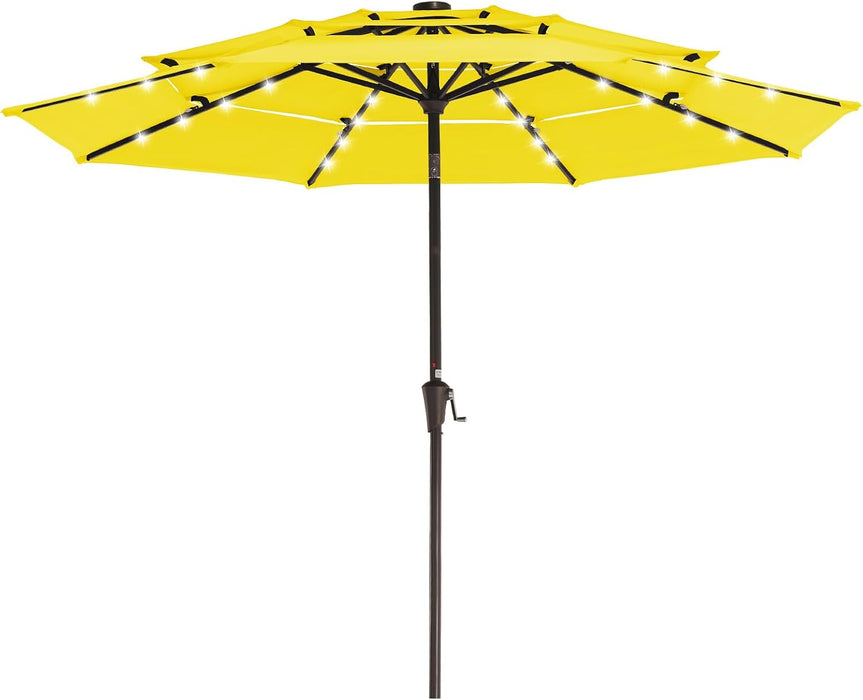 9 Ft 3-Tier Outdoor LED Lighted Patio Umbrella W/Crank, Yellow