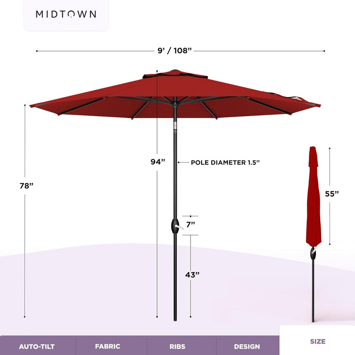 – the Lean 9 Ft Patio Umbrella with 10-Year-No-Fade Acrylast Acrylic Fabric, Auto-Tilt and 8 Reinforced Ribs for Deck, Pool, Garden, Hotel & Cafes – Regatta Red Canopy, Black Pole