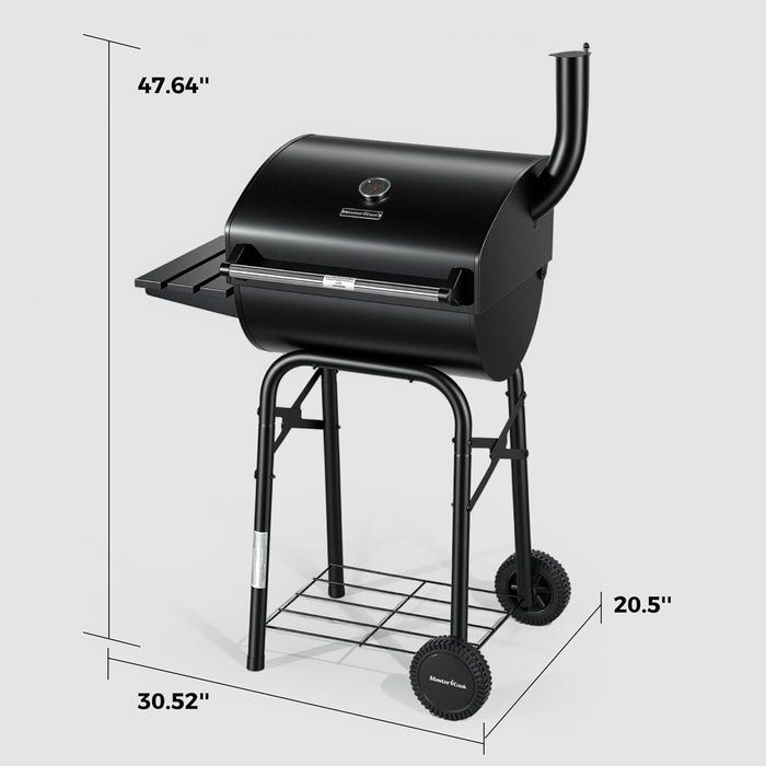 Barrel Style Charcoal Grill with Side Table, Adjustable Charcoal Rack, Air Vent and Warming Rack, Smoke Bbq Grill for Outdoor Patio Backyard and Camping