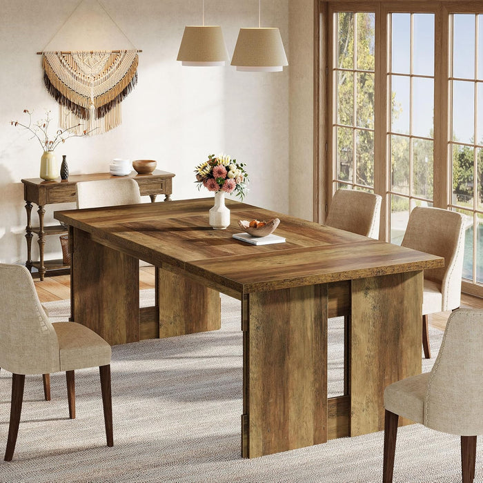 63-Inch Farmhouse Dining Table for 4-6, Rectangular Kitchen Dinner Table with Large Tabletop for Dining Room, Kitchen, Rustic Brown