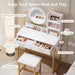 Vanity Desk with LED Lighted Mirror & Power Outlet, White Vanity Desk with Adjustable 3 Lighting Modes, Small Vanity Desk for Bedroom, Makeup Vanity with Chair for Girl, Gold and White