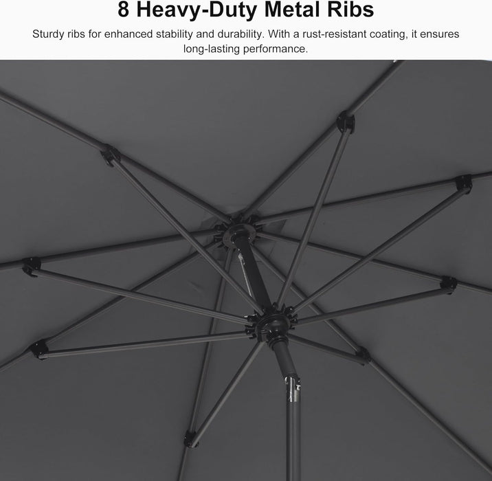 10' X 6.5' Rectangular Patio Umbrella Outdoor Table Umbrella Aluminum Frame Market Umbrella Sun Umbrella with 8 Sturdy Ribs & Tilt for Garden Deck Lawn & Pool Light Gray