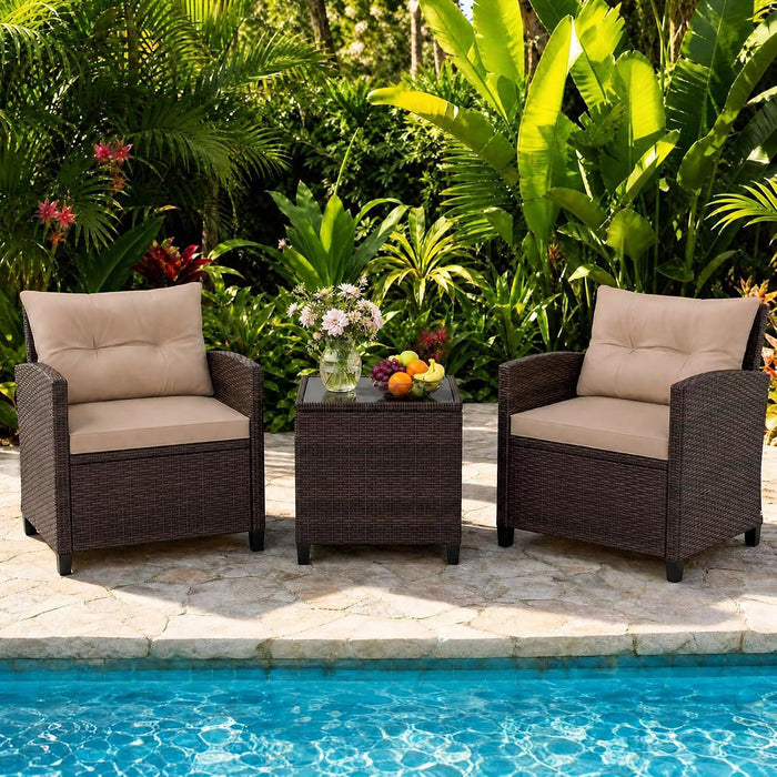 3PCS Wicker Patio Furniture Set with Cushions for Balcony and Porch