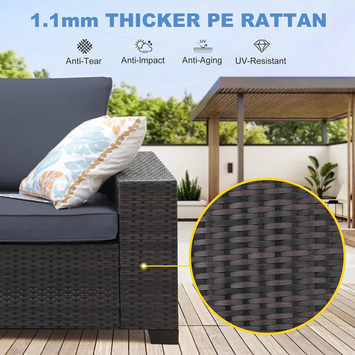7 Pieces Patio Furniture Set, Wicker Outdoor Conversation Sets with Tea Table, Rattan Patio Sofa with Thick Cushions for Garden, Backyard Porch, Poolside, Party, Gray