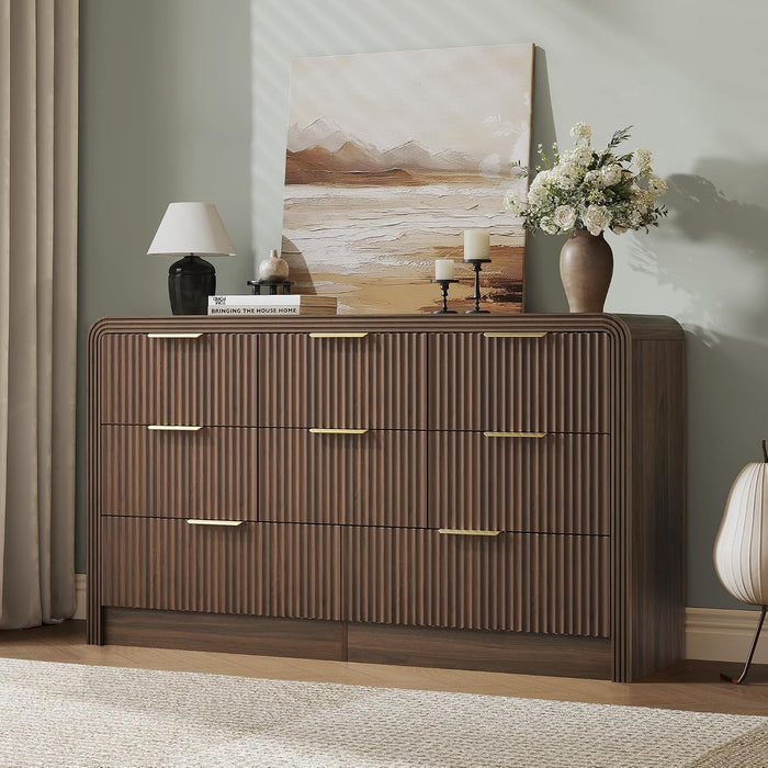 55" W Fluted 8-Drawer Dresser for Bedroom, Walnut