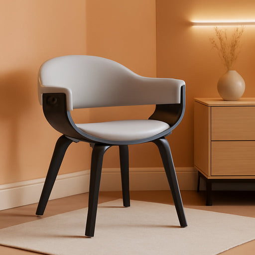 Adalyn Faux Leather and Wood Dining Room Accent Chair, Gray/Black 19D X 25W X 30H In