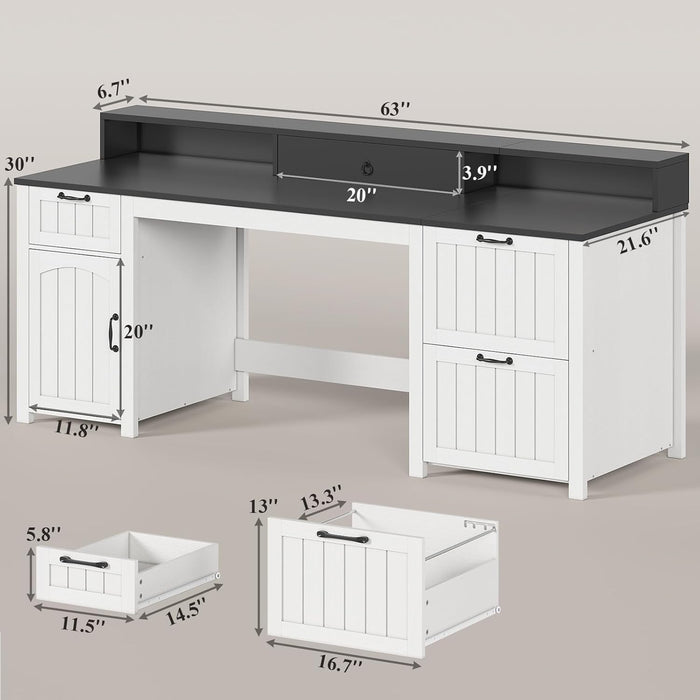 63InchWide White SolidWood Executive Desk With Drawer