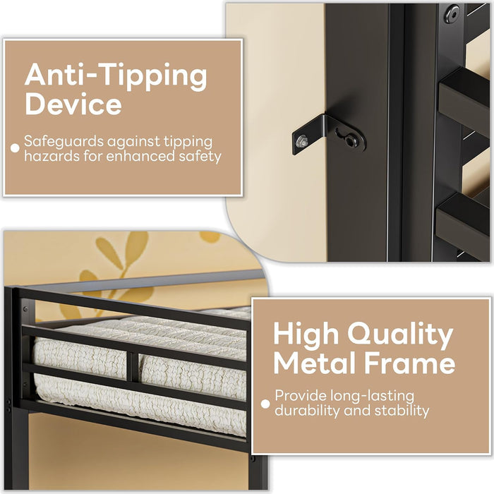 Triple IndustrialGrade Twin Bunk Bed With Guardrails