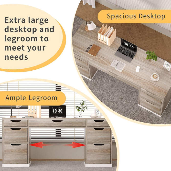 54Inch Computer Desk WithStorageDrawers White Walnut