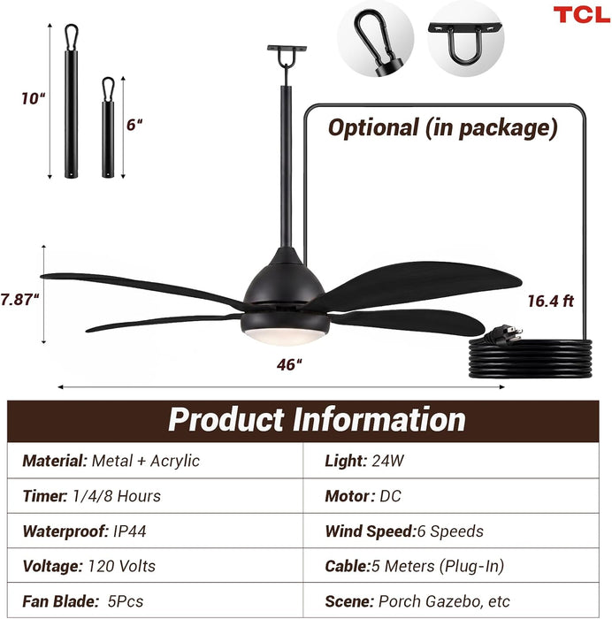 46 Inch Black Outdoor Ceiling Fan Extended Remote Kit