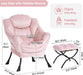 Lazy Chair with Ottoman, Modern Chair with Folding Footrest, Lounge Accent Chair, Comfortable Reading Chair, Oversized Armchairs for Bedroom, Study, Living Room, Courtyard (Pink)