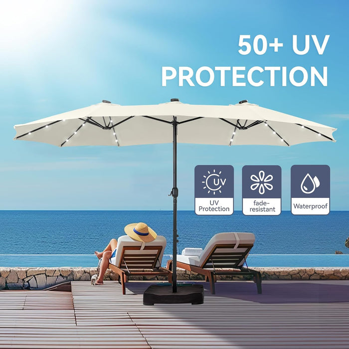 15 Ft Large Outdoor Patio Umbrella with Solar Led Lights & Base